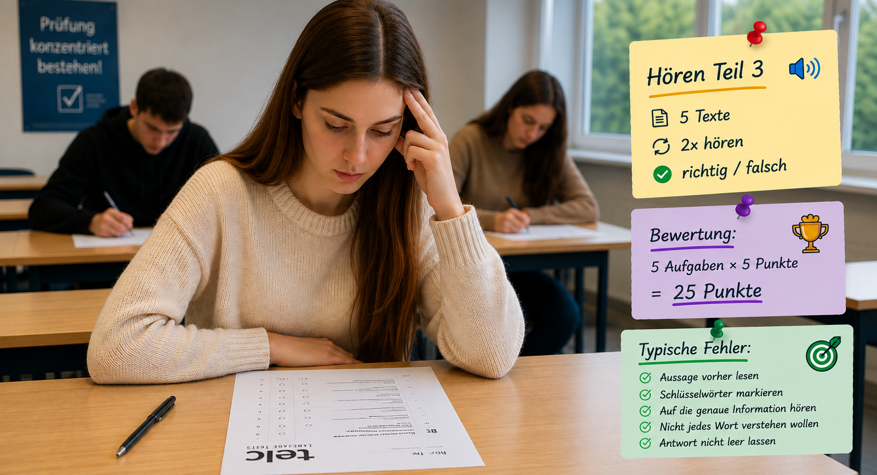 Aufbau, Bewertung und typische Fehler im Teil 3 des Hörens B1 telc