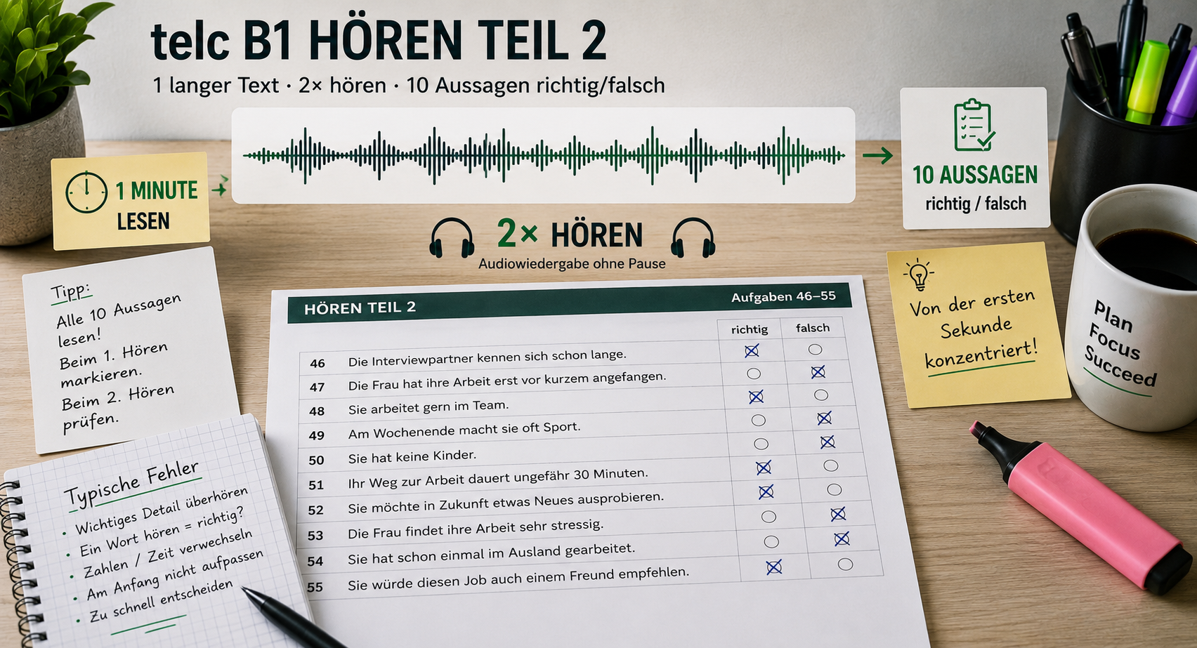 telc B1 Hören Teil 2: Aufbau, Bewertung und typische Fehler
