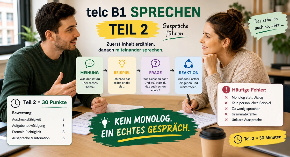 Sprechen Teil 2 bei telc B1: Aufbau, Bewertung und die häufigsten Fehler