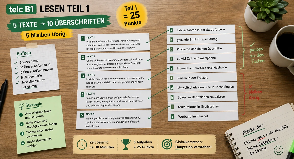 telc B1 Lesen Teil 1: Aufbau, Bewertung und typische Fehler