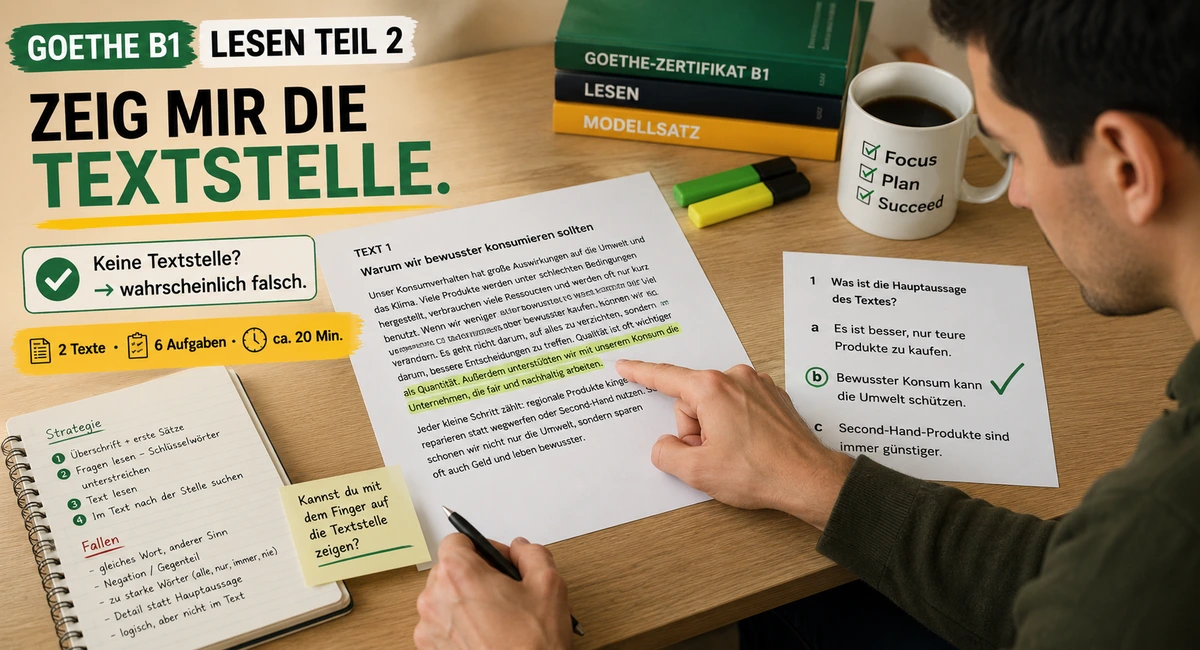 Goethe B1 Lesen Teil 2: Die richtige Strategie und alle typischen Fallen