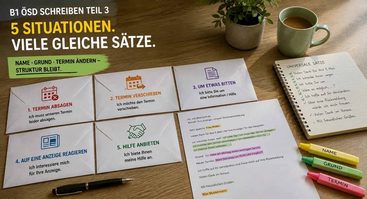 B1 ÖSD Schreiben Teil 3: Themen, universelle Sätze und Redemittel
