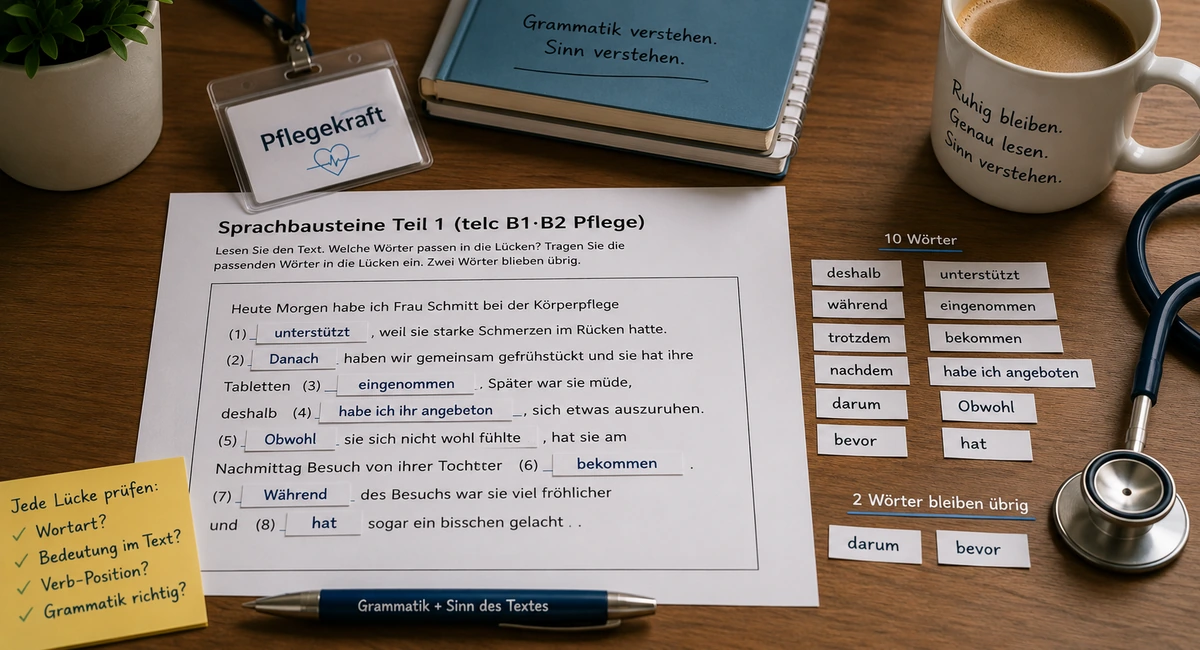 Sprachbausteine Teil 1 (telc B1·B2 Pflege): Grammatik verstehen und richtig trainieren