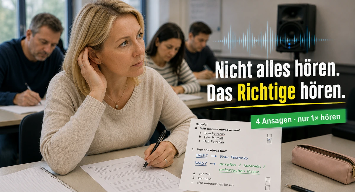 DTZ B1 Hören Teil 1: Format, Strategie und Beispiele