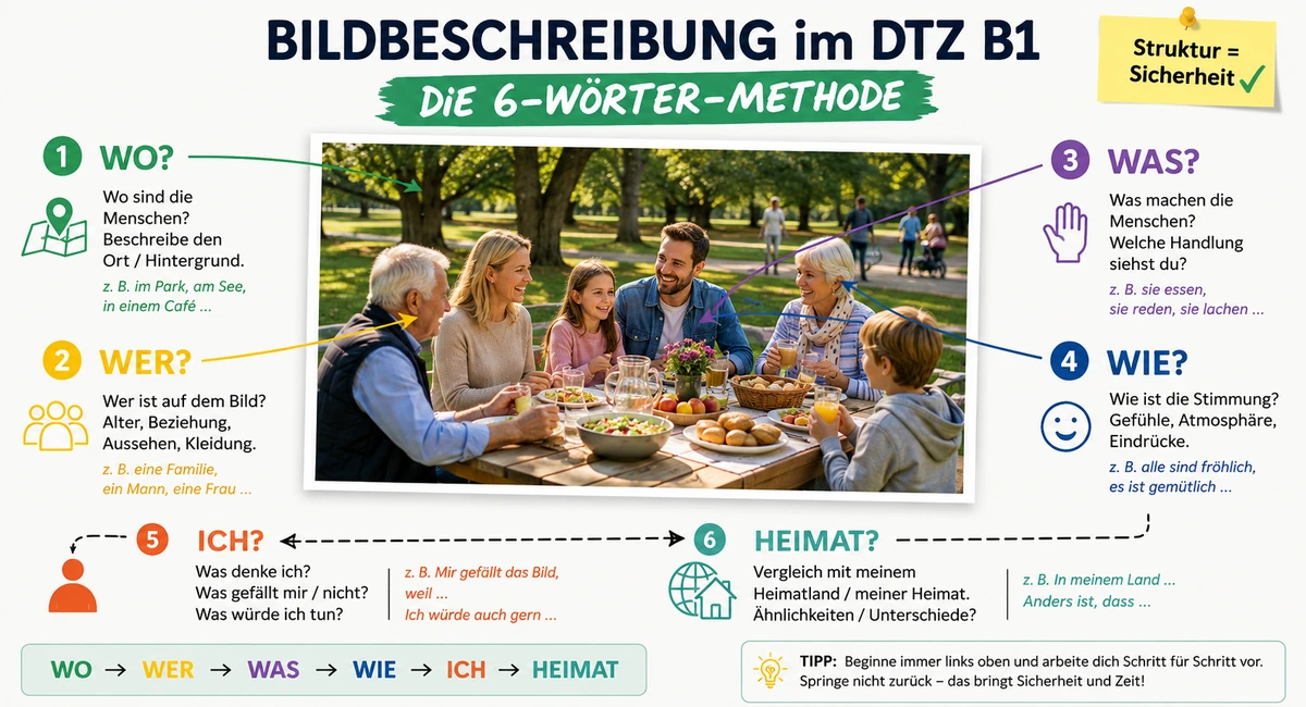 Bildbeschreibung im DTZ B1: Die 6-Wörter-Methode