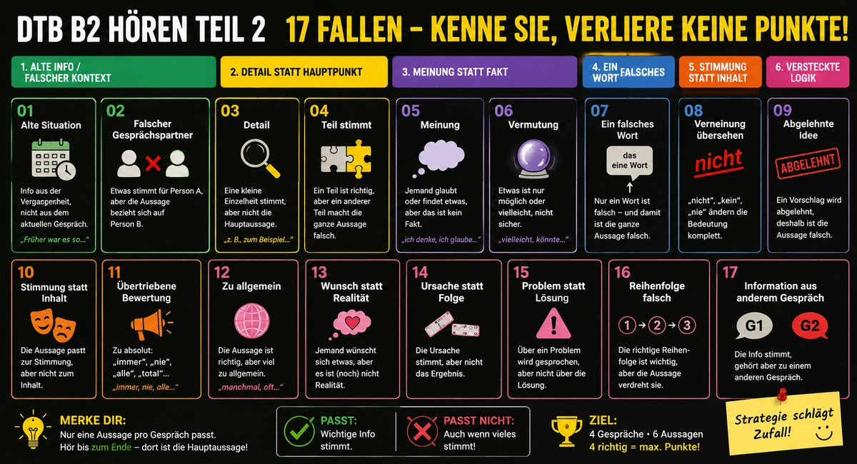 DTB B2 Hören Teil 2: Die 17 Fallen-Typen – und wie man sie vermeidet