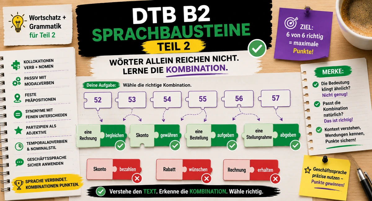 Sprachbausteine Teil 2 — DTB B2: Wortschatz, Kollokationen und Grammatik für die Prüfung