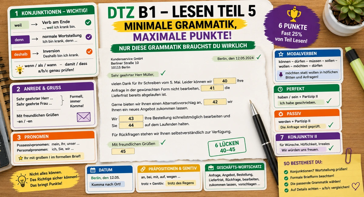 Minimale notwendige Grammatik: So bestehen Sie B1 im DTZ