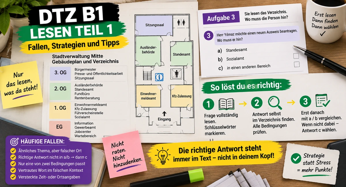 DTZ B1 Lesen Teil 1: Fallen, Strategien und Tipps