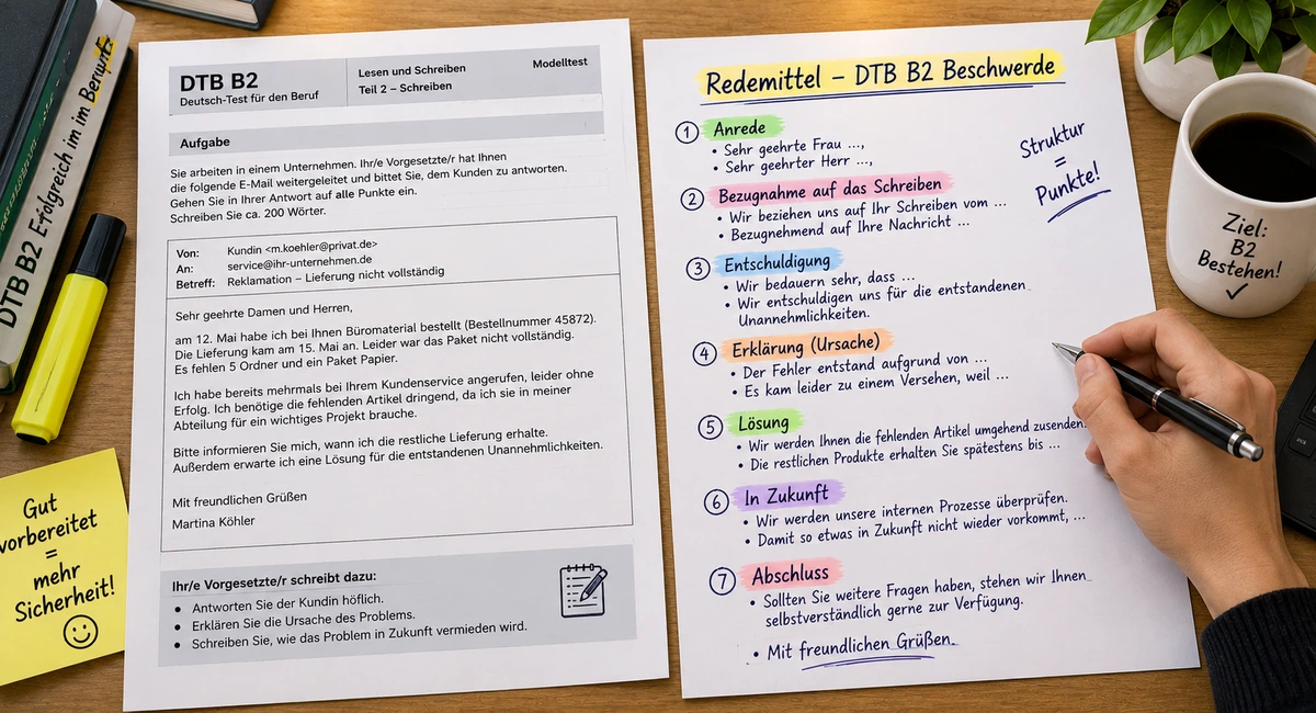 Redemittel DTB B2 Beschwerde: Aufbau, Phrasen und typische Fehler