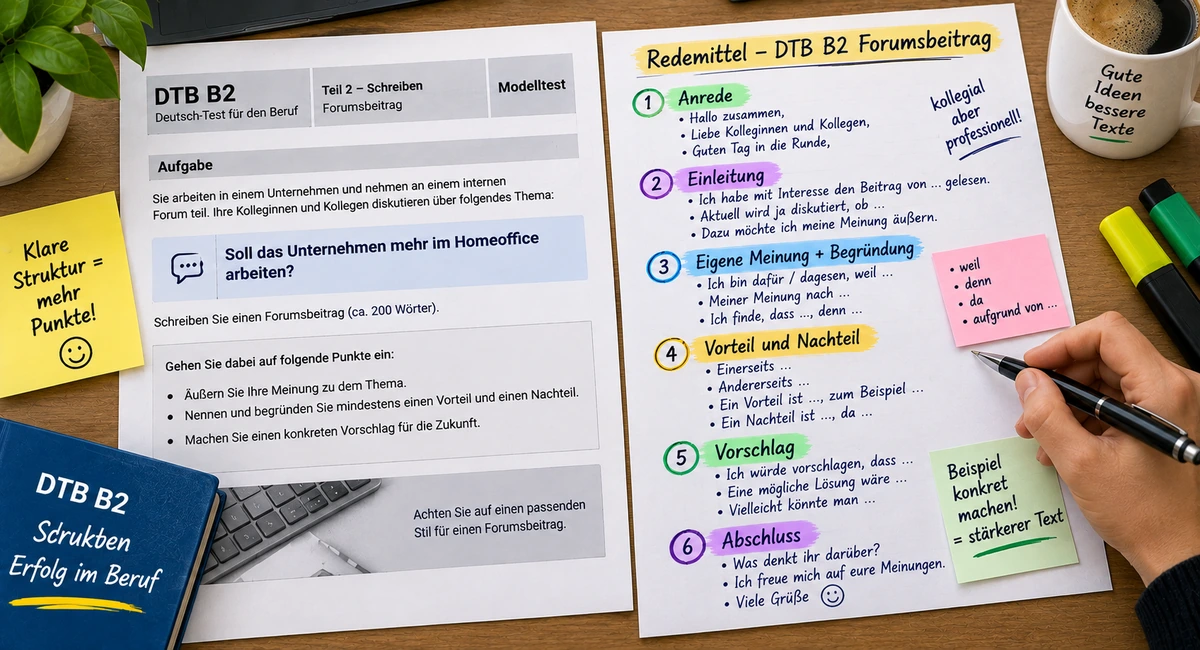 Redemittel DTB B2 Forumsbeitrag: Meinung, Argumente, Vorschlag