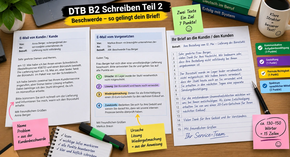 DTB B2 Schreiben Teil 2: Auf eine Beschwerde antworten