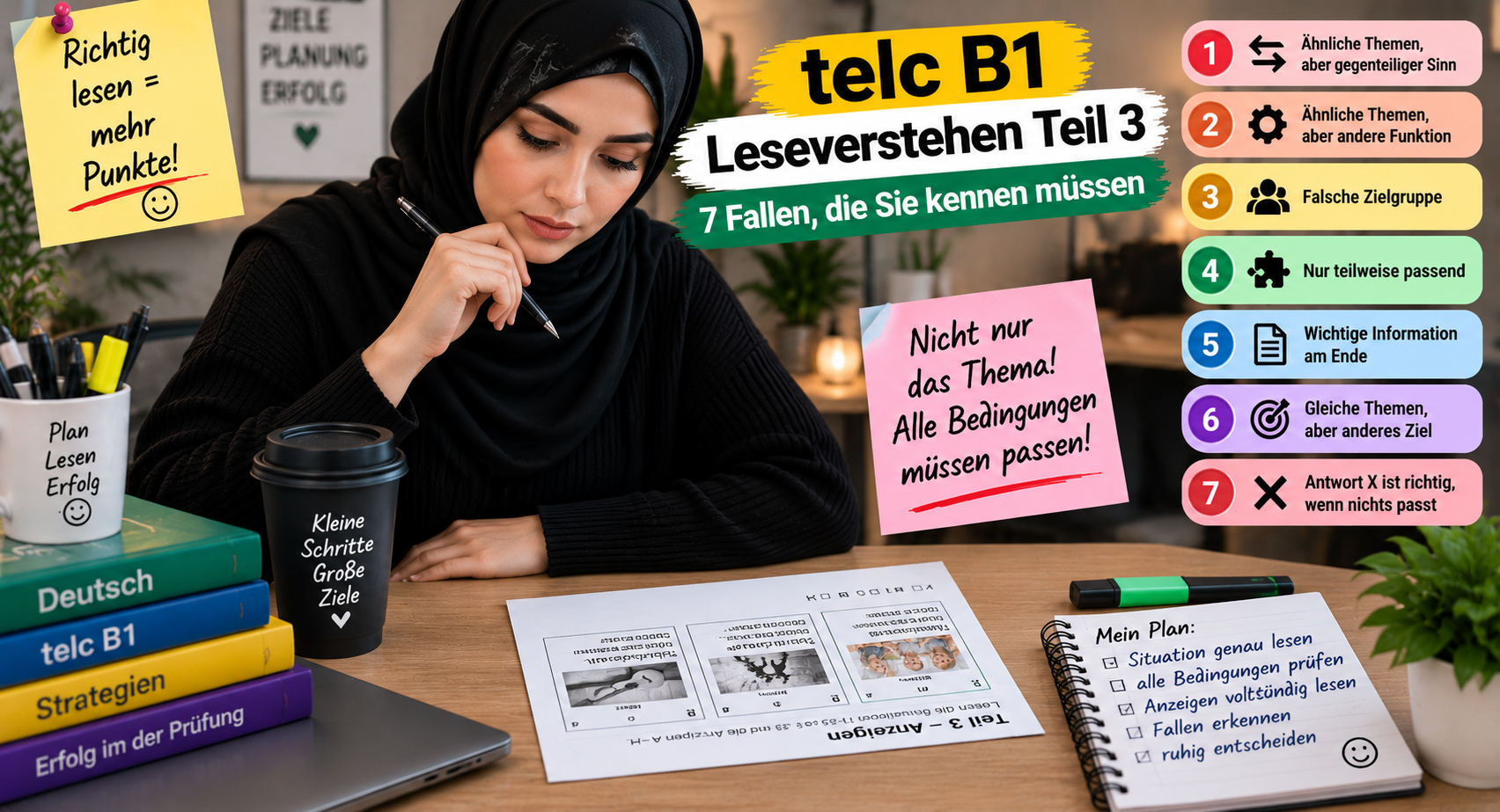 Fallen und Logik im Leseverstehen Teil 3 der telc B1 Prüfung
