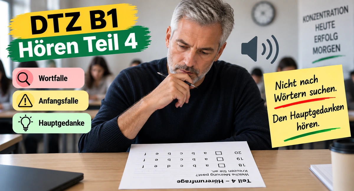 DTZ B1 — Hören Teil 4: Wie du die schwierigste Prüfungsaufgabe löst