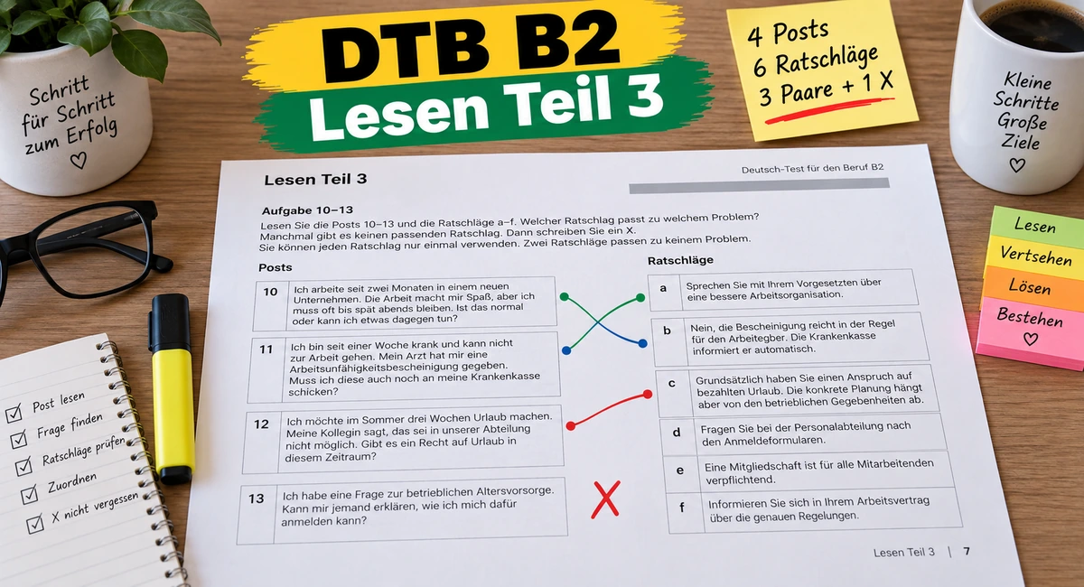 Deutsch-Test für den Beruf B2 (DTB) Wie man Lesen Teil 3 besteht