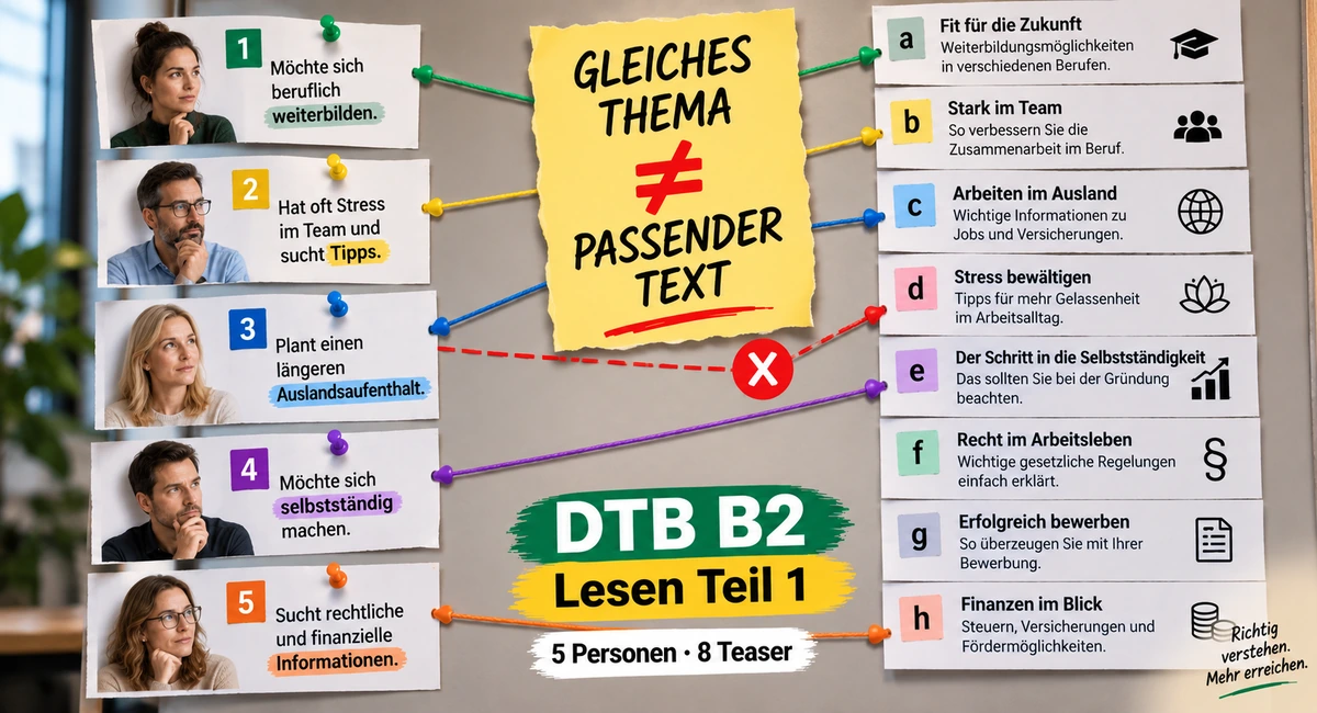 Lesen Teil 1 (Zuordnung) im B2 Beruf richtig lösen: die beste Strategie für hohe Punkte