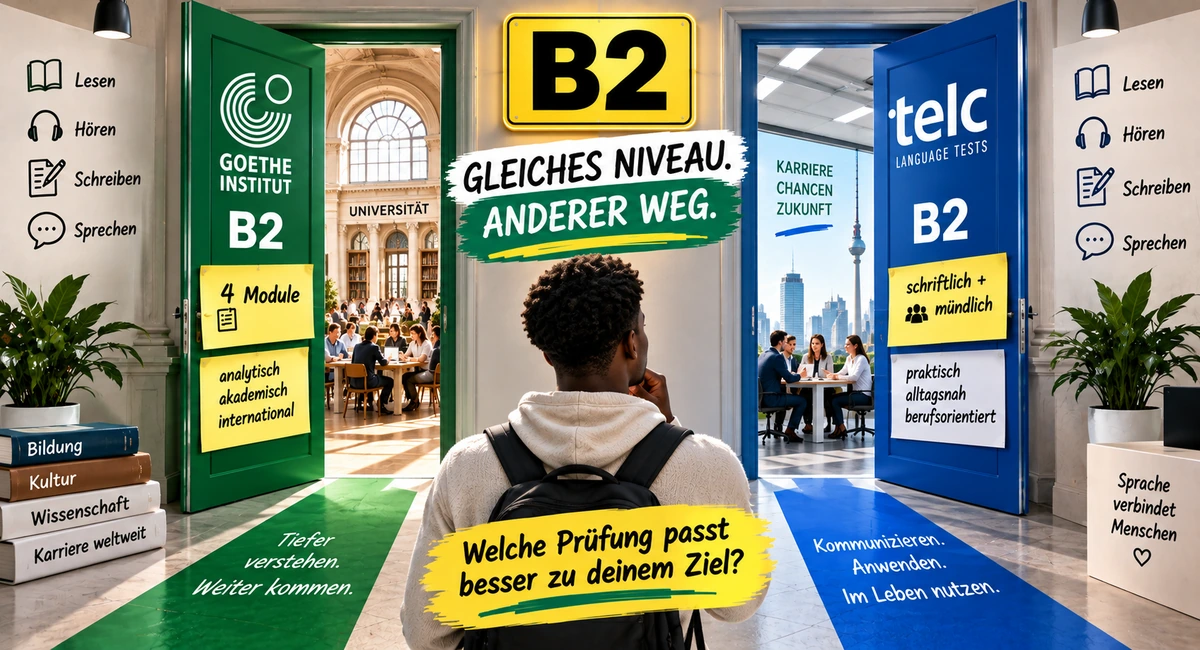 Goethe B2 oder Telc B2: Unterschiede, Niveau, Anerkennung