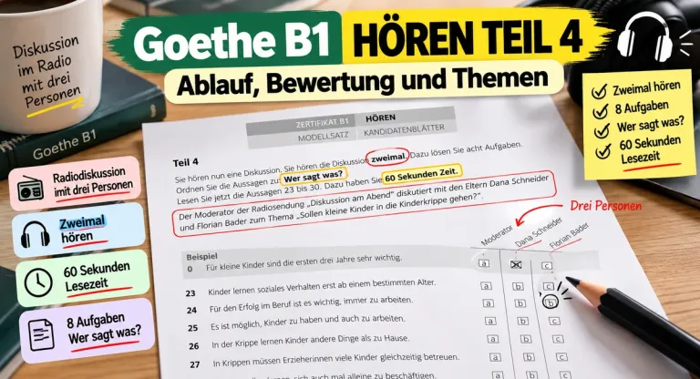 Goethe B1 Hören Teil 4: Ablauf, Bewertung und Themen