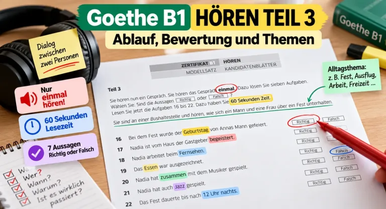 Goethe B1 Hören Teil 3: Ablauf, Bewertung und Themen