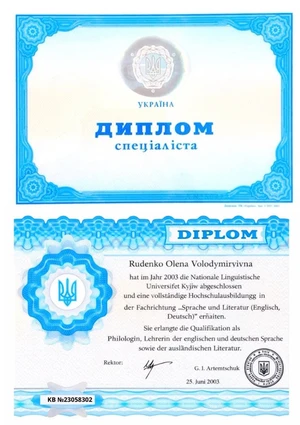 Диплом, спеціальність «Мова і література (англійська, німецька)»