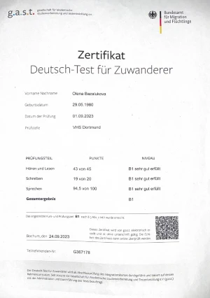 Сертифікат «Deutsch-Test für Zuwanderer»